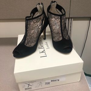 L.K. Bennet black lace heels